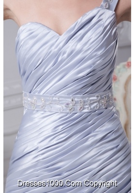 Ruching One Shoulder Prom Gowns with Beaded and Appliqed Sash