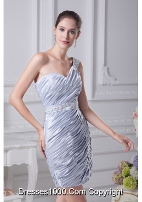 Ruching One Shoulder Prom Gowns with Beaded and Appliqed Sash