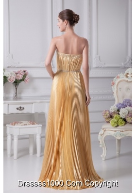 Ruching Pleating and Beading Strapless Long Prom Dresses