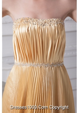 Ruching Pleating and Beading Strapless Long Prom Dresses