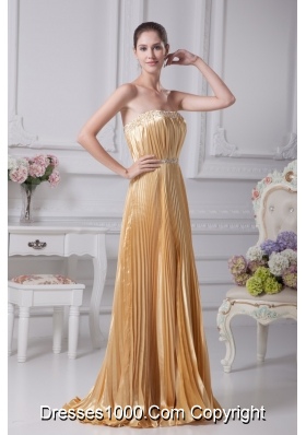 Ruching Pleating and Beading Strapless Long Prom Dresses