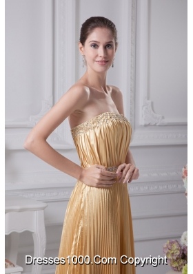 Ruching Pleating and Beading Strapless Long Prom Dresses