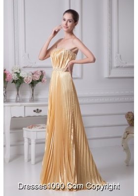 Ruching Pleating and Beading Strapless Long Prom Dresses