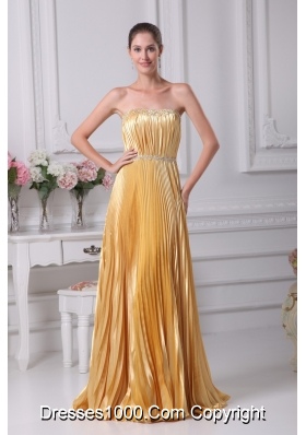 Ruching Pleating and Beading Strapless Long Prom Dresses
