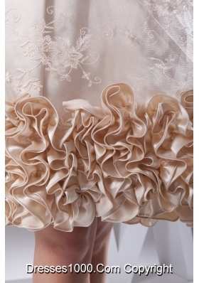 Scoop Princess Prom Dress with Sah Lace Flowers and Ruffled Edge