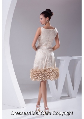 Scoop Princess Prom Dress with Sah Lace Flowers and Ruffled Edge