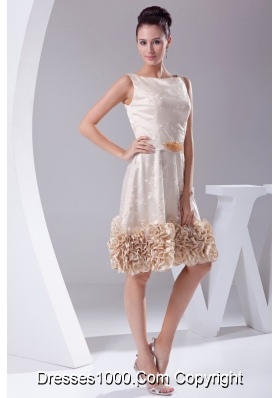 Scoop Princess Prom Dress with Sah Lace Flowers and Ruffled Edge