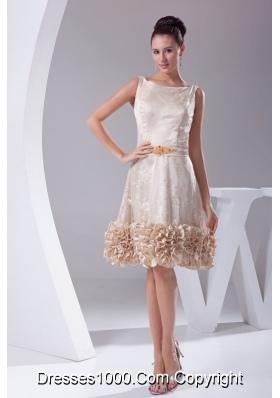 Scoop Princess Prom Dress with Sah Lace Flowers and Ruffled Edge