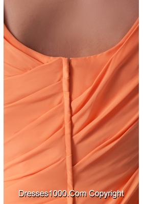 Sheath Cap Sleeves Scoop Tea-length Slit Prom Gowns in Orange