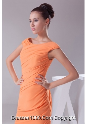 Sheath Cap Sleeves Scoop Tea-length Slit Prom Gowns in Orange
