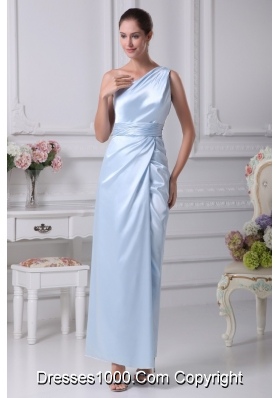 Single Shoulder Ankle-length Prom Dresses with Slit and Ruched Sash