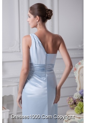 Single Shoulder Ankle-length Prom Dresses with Slit and Ruched Sash