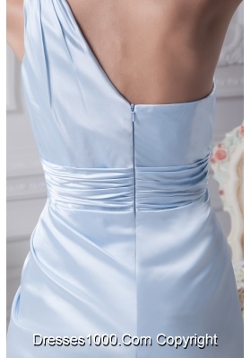 Single Shoulder Ankle-length Prom Dresses with Slit and Ruched Sash