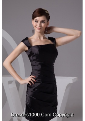Square Ruched Mini-length Black Taffeta Prom Gown Dress 2013