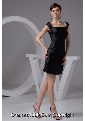 Square Ruched Mini-length Black Taffeta Prom Gown Dress 2013