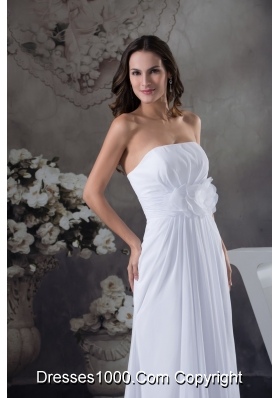 Strapless Long Wedding Dress with Ruched Hand Made Flowers Sash