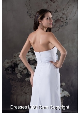 Strapless Long Wedding Dress with Ruched Hand Made Flowers Sash