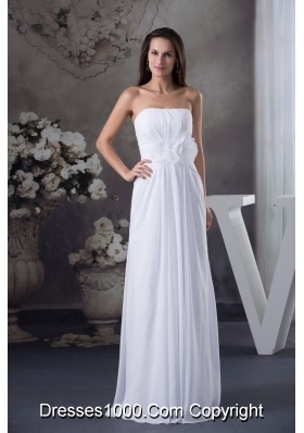 Strapless Long Wedding Dress with Ruched Hand Made Flowers Sash