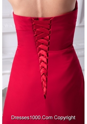 Strapless Red Prom Dresses with Asymmetrical Edge and White Appliques