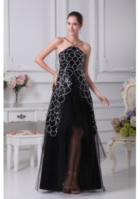 V-neck Sequin Taffeta and Tulle Tiers High Low Prom Dresses