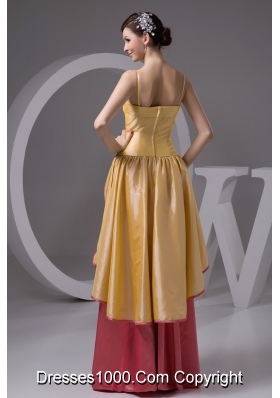 Yellow and Watermelon Long Prom Gown Dress with Spaghetti Straps
