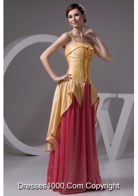 Yellow and Watermelon Long Prom Gown Dress with Spaghetti Straps