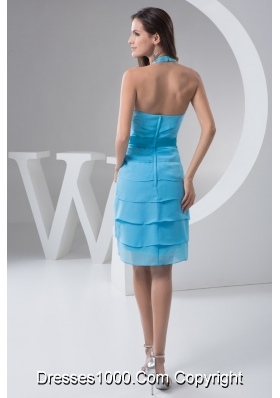 Aqua Blue Halter Prom Holiday Dress with Bowknot Decoration