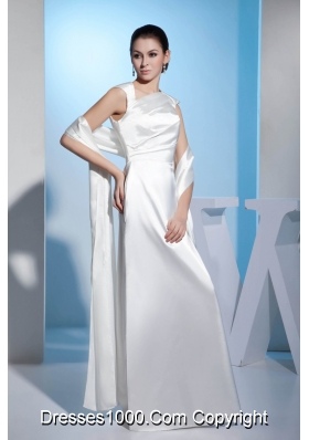 Asymmetrical Neck Ruched White Wedding Dresses Floor-length