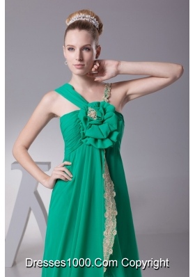 Asymmetrical Neckline Brush Train Flower Prom Dress with Lace Hemline