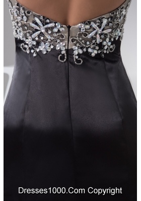 Beaded and High Slitted Black Prom formal Dress with Long Sleeves