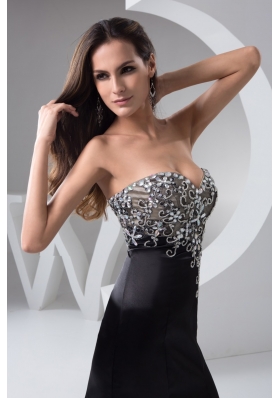 Beading and High Slit Decorate Black Brush Prom Holiday Dress