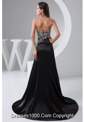 Beading and High Slit Decorate Black Brush Prom Holiday Dress