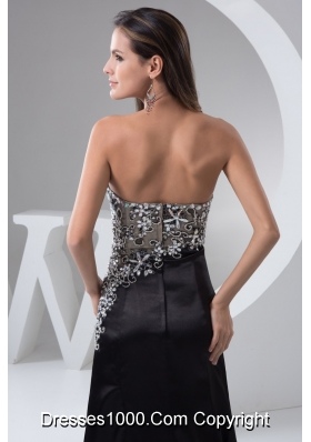 Beading and High Slit Decorate Black Brush Prom Holiday Dress