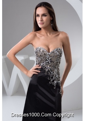 Beading and High Slit Decorate Black Brush Prom Holiday Dress