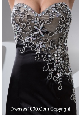 Beading and High Slit Decorate Black Brush Prom Holiday Dress