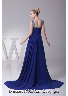 Beading and Ruching Chiffon Prom Dresses with Sweep Train