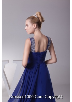 Beading and Ruching Chiffon Prom Dresses with Sweep Train