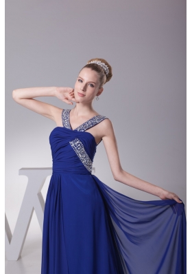 Beading and Ruching Chiffon Prom Dresses with Sweep Train