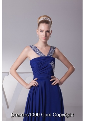 Beading and Ruching Chiffon Prom Dresses with Sweep Train