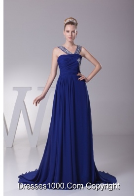 Beading and Ruching Chiffon Prom Dresses with Sweep Train