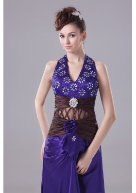 Beading Ruching Flower and Pattern Decorated High-low Prom Dress with Cutouts