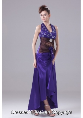 Beading Ruching Flower and Pattern Decorated High-low Prom Dress with Cutouts