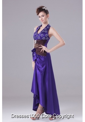 Beading Ruching Flower and Pattern Decorated High-low Prom Dress with Cutouts