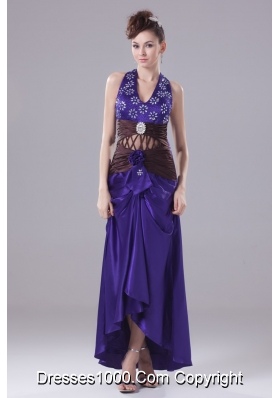 Beading Ruching Flower and Pattern Decorated High-low Prom Dress with Cutouts