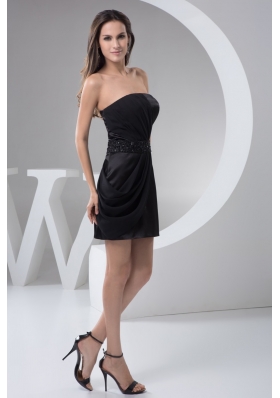 Black Mini Prom Holiday Dress with Ruches and Beaded Waist