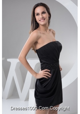 Black Mini Prom Holiday Dress with Ruches and Beaded Waist