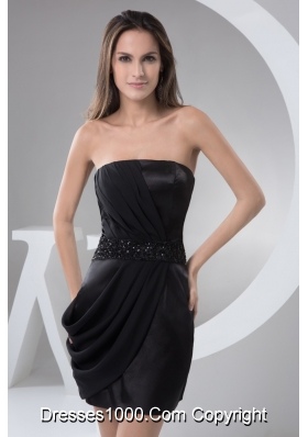 Black Mini Prom Holiday Dress with Ruches and Beaded Waist