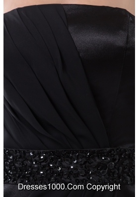 Black Mini Prom Holiday Dress with Ruches and Beaded Waist