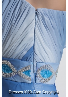 Blue and White One Shoulder Prom Dresses with Beaded Belt