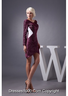 Burgundy Mini-length Prom Dresses with V-neck and Long Sleeves